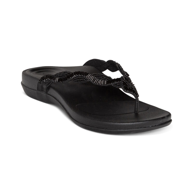 Aetrex Womens Brandy Embellished Thong Flip Flops Black - X5Lagkqfz